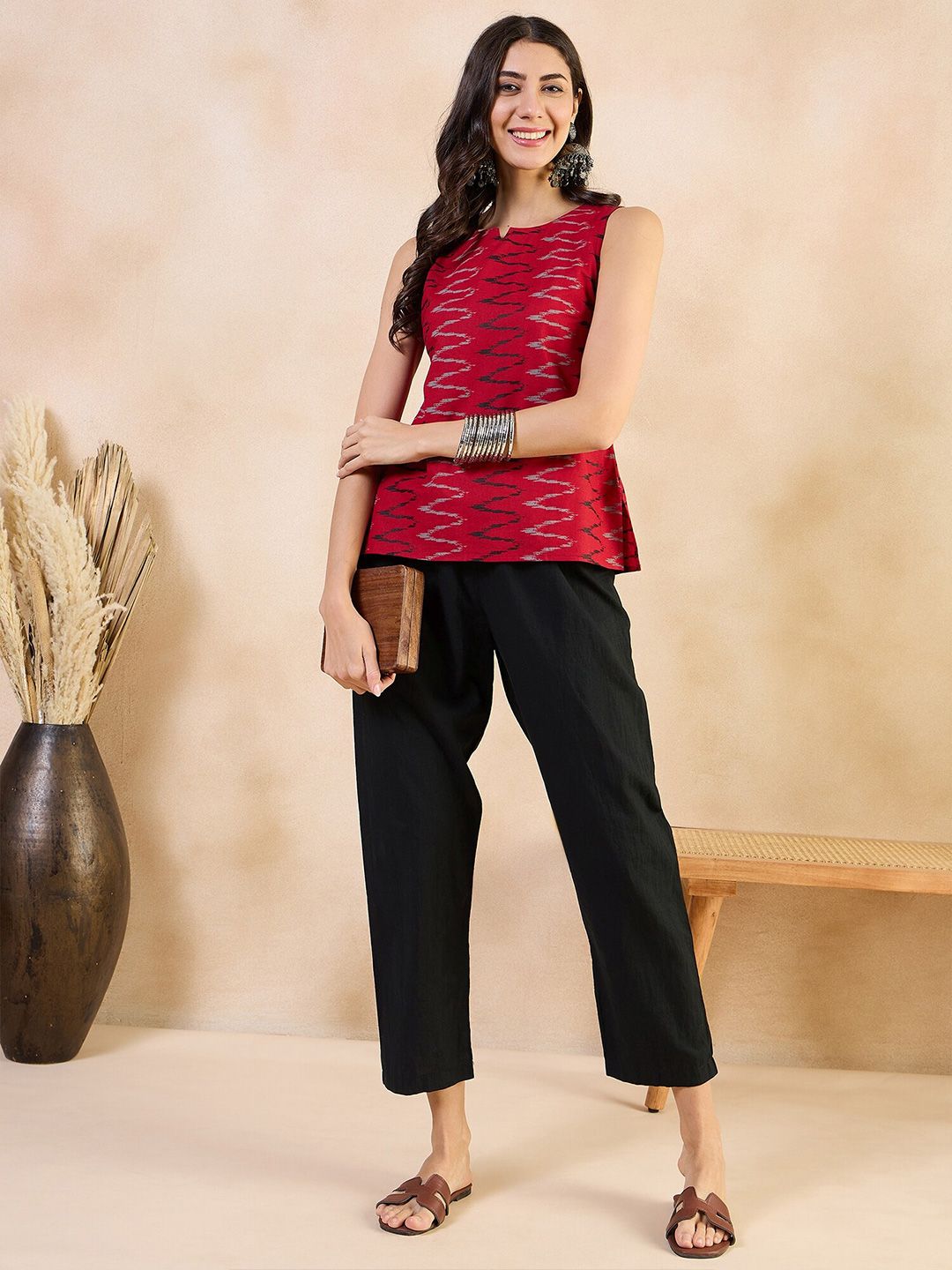 Anouk Geometric Print Cotton Styled Back Top