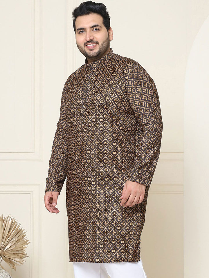 SOJANYA PLUS Ethnic Motifs Printed Band Collar Pure Cotton Straight Kurta