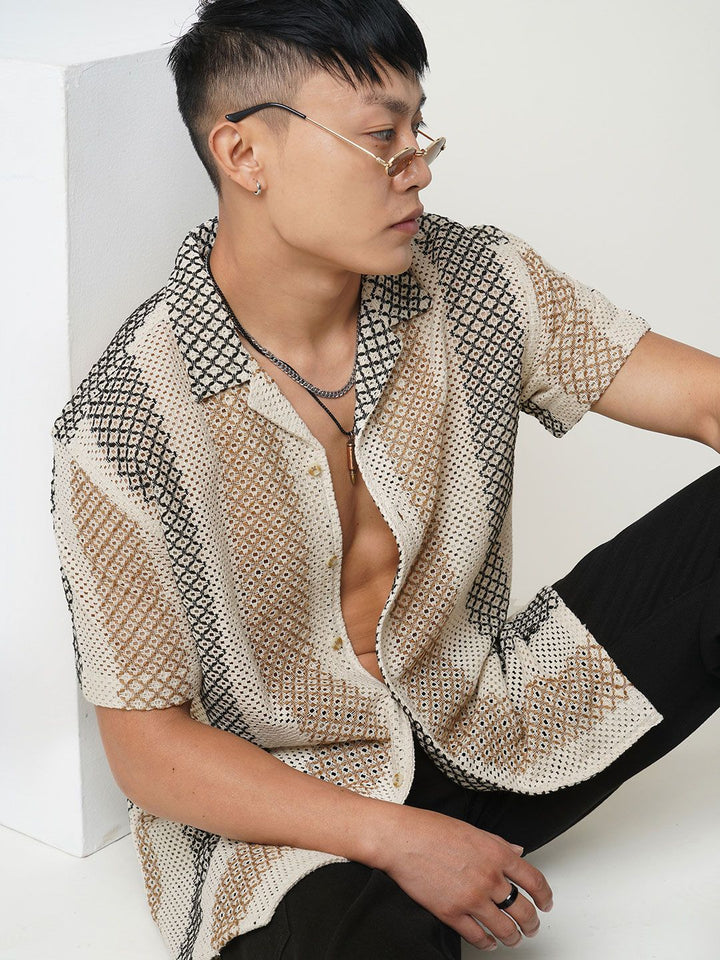VASTRADO Men Classic Cuban Collar Multi Striped Pure Cotton Oversized Casual Shirt