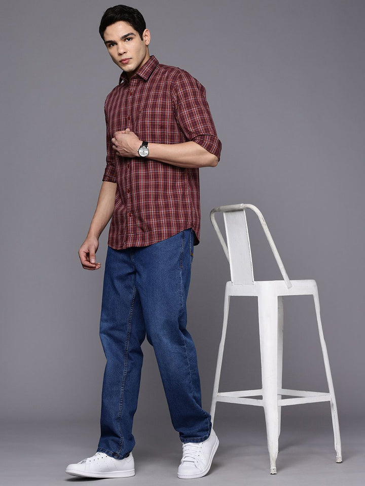 Raymond Pure Cotton Slim Fit Checked Casual Shirt