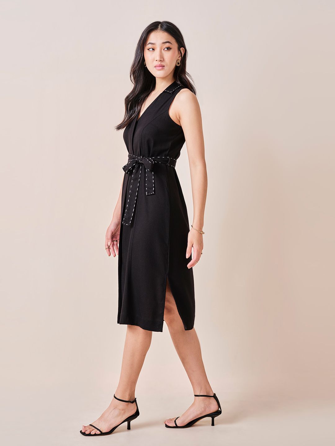 AND Solid Belted Shirt Dress