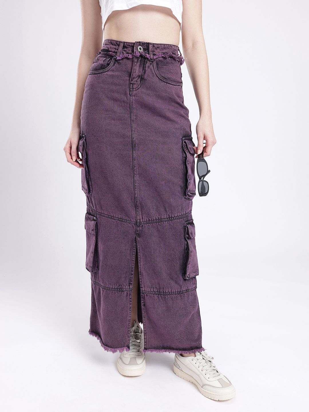 DressBerry Women Urban Savvy Cargo Style Front Slit Straight Maxi Skirt