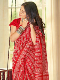 Saree mall Red & White Ethnic Motifs Dabu Sarees