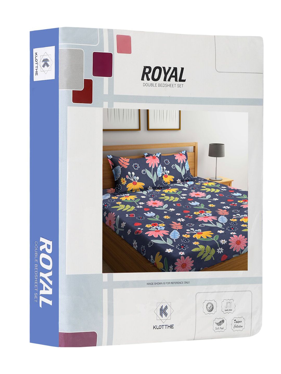 KLOTTHE Blue & Yellow Floral Printed 300 TC Double King Bedsheet With 2 Pillow Covers