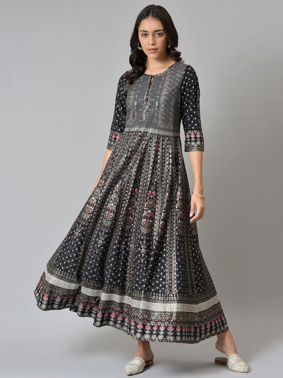 W Black Ethnic Motifs Ethnic Maxi Dress