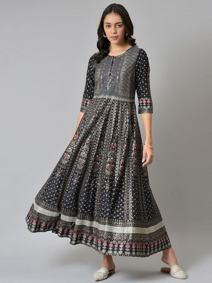 W Black Ethnic Motifs Ethnic Maxi Dress