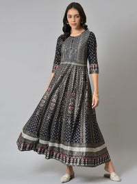 W Black Ethnic Motifs Ethnic Maxi Dress