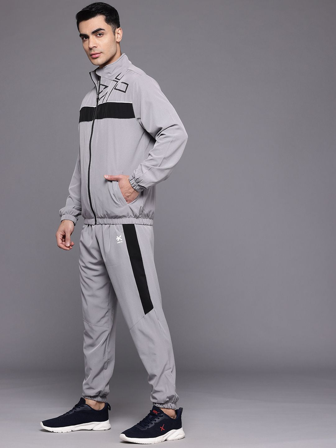 HRX by Hrithik Roshan Brand Logo Printed Rapid-Dry Running Zip-Up Tracksuit