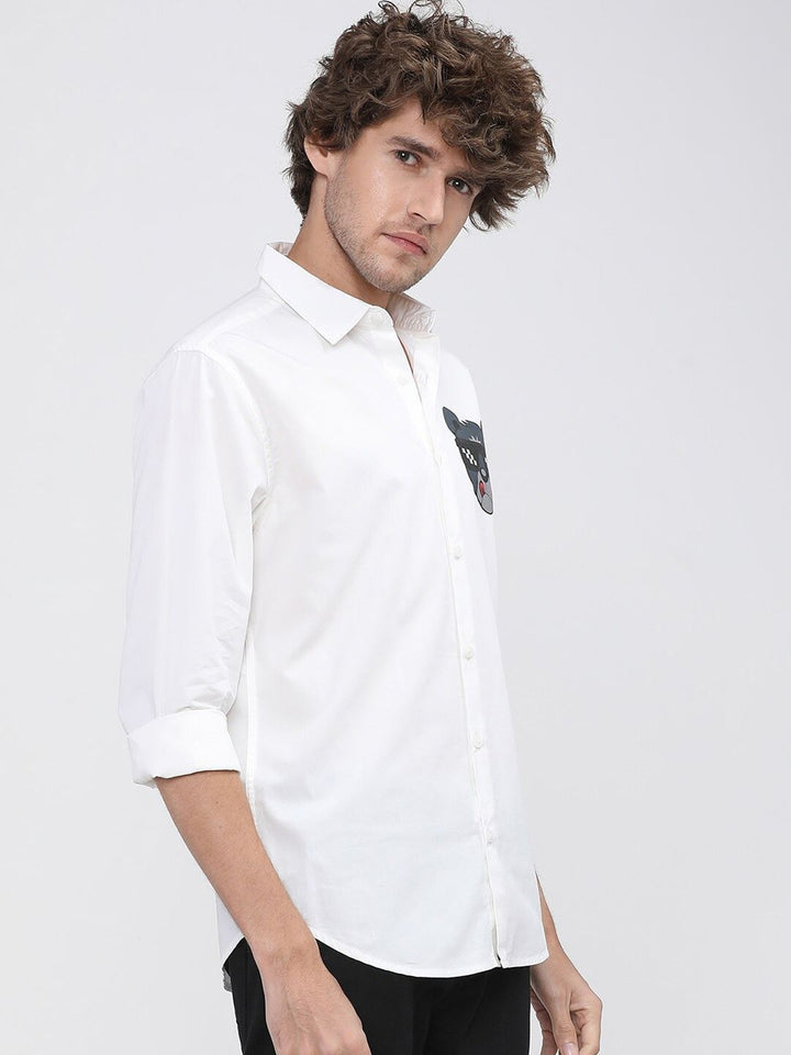 HIGHLANDER Men White Slim Fit Casual Shirt