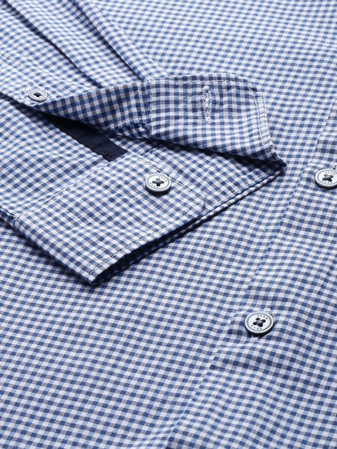 THE BEAR HOUSE Men Blue Pure Cotton Slim Fit Micro Checked Casual Shirt