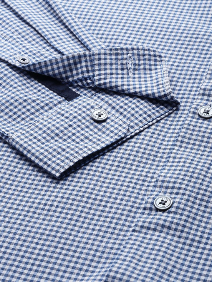 THE BEAR HOUSE Men Blue Pure Cotton Slim Fit Micro Checked Casual Shirt
