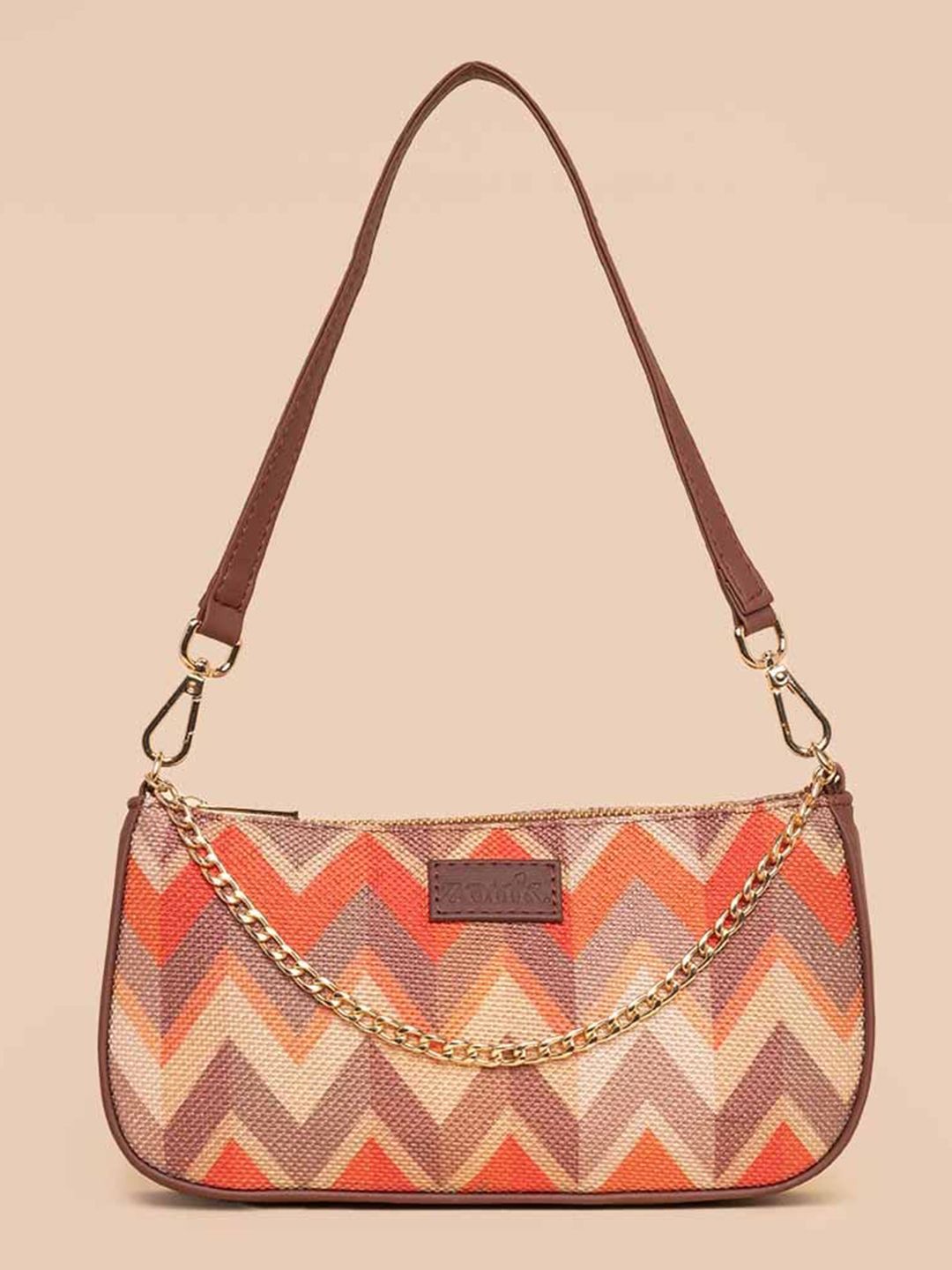 ZOUK Geometric Printed Structured Baguette Hobo Bag