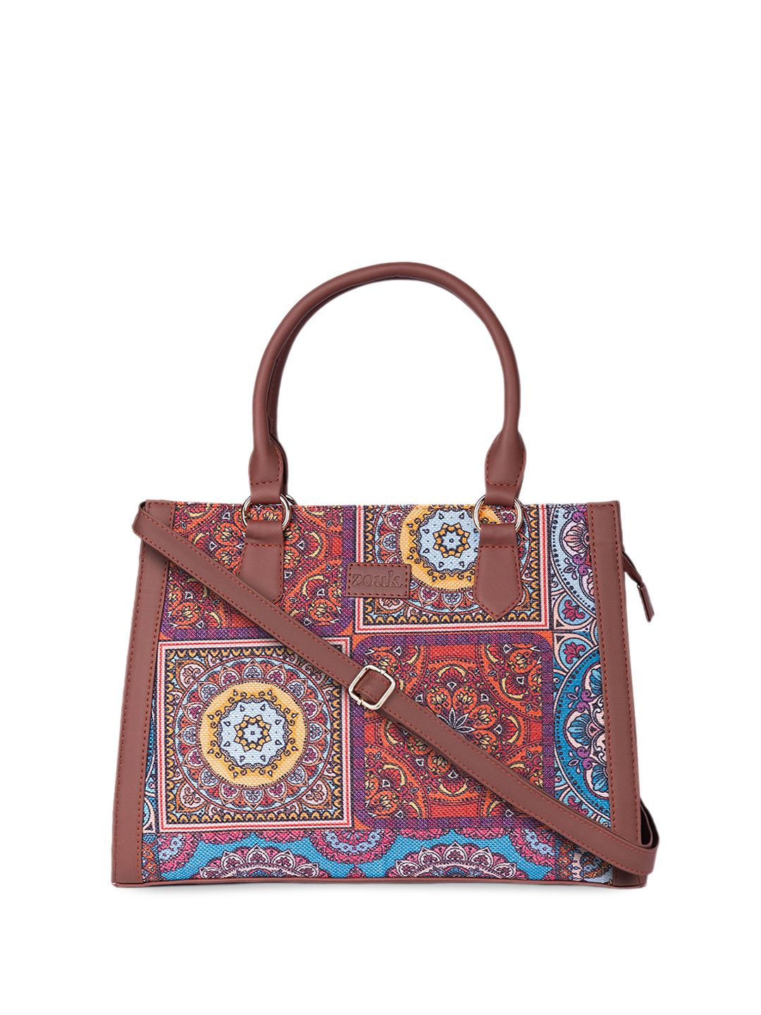 ZOUK Ethnic Motifs Printed Structured Jute Handheld Bag