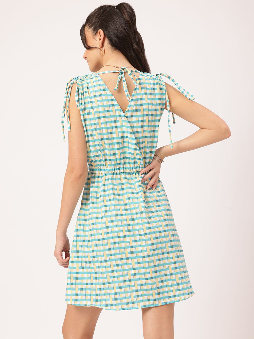 DressBerry Urban Chic Tie-Up Sleeves Checked Wrap Dress