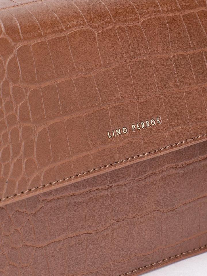 Lino Perros Croc Textured Structured Shoulder Bag