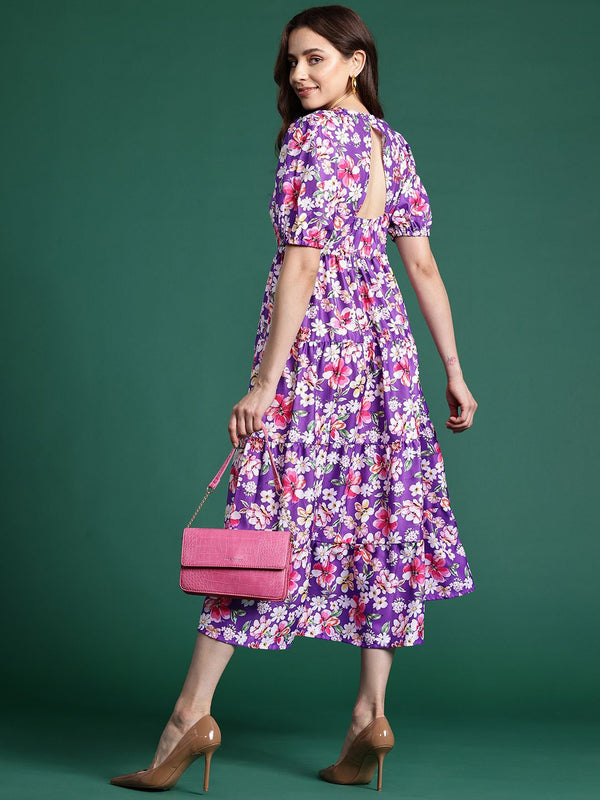 DressBerry Floral Printed Fit & Flare Midi Dress