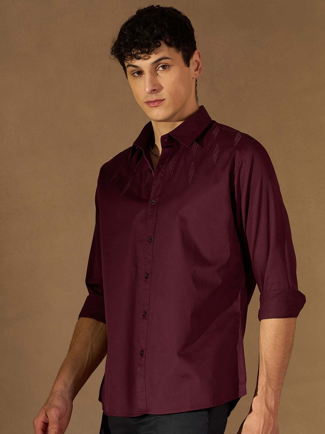 DENNISON Smart Slim Fit Spread Collar Cotton Shirt