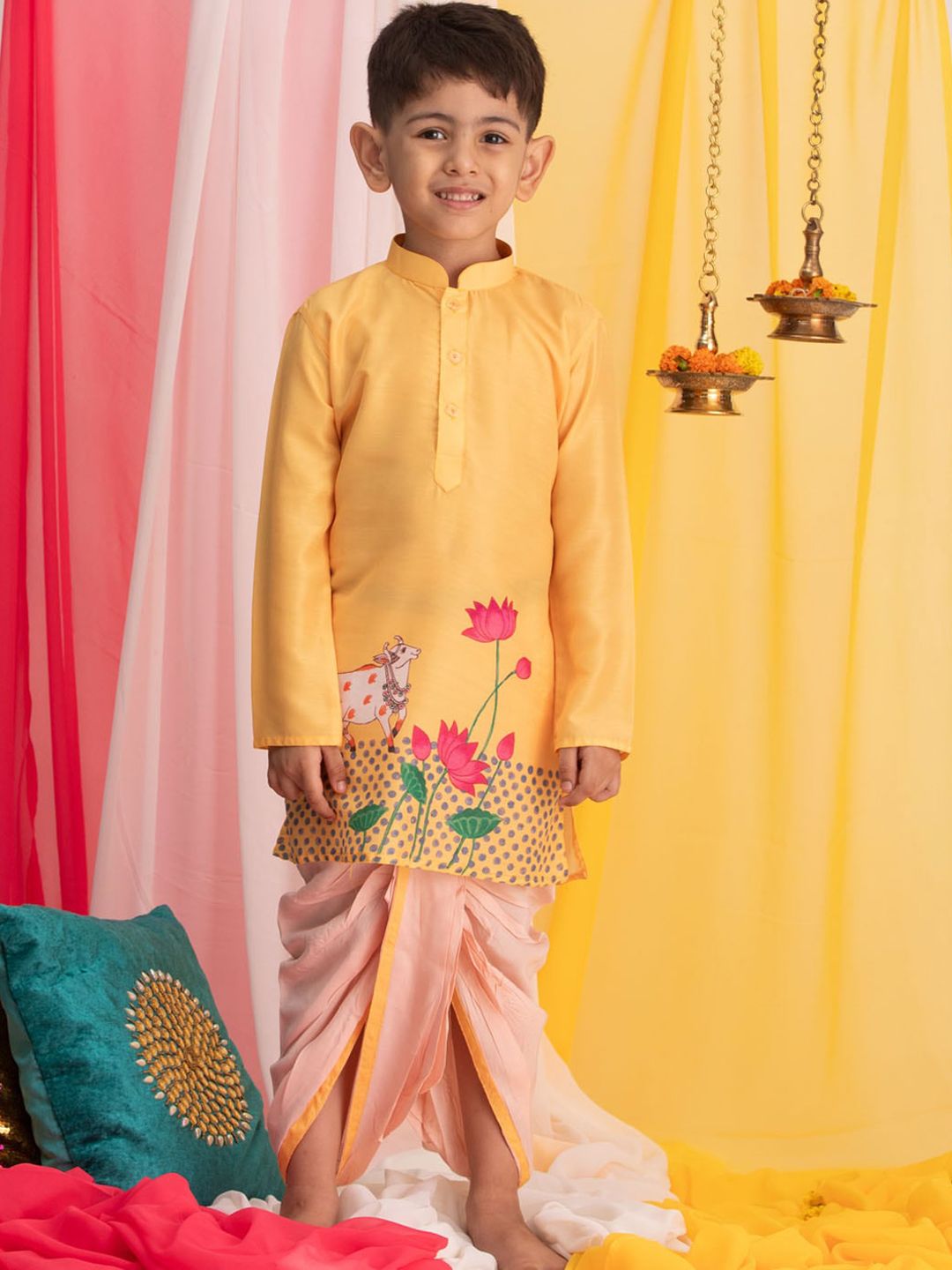 VASTRAMAY Boys Ethnic Printed Regular Kurta With Dhoti Pants