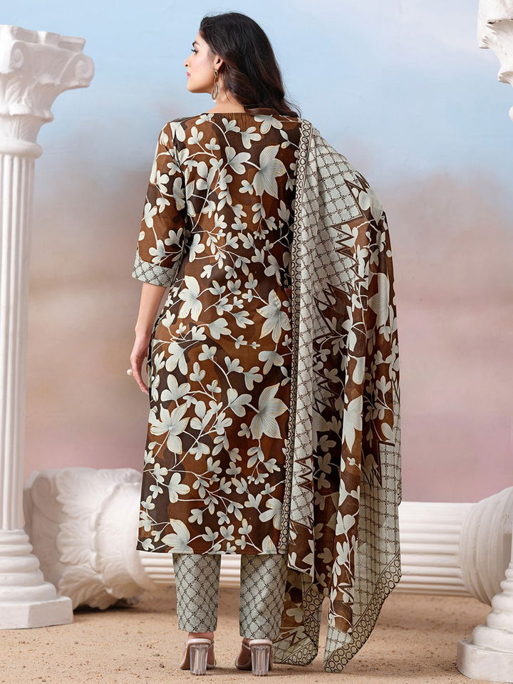 Varanga Women Floral Printed Regular Kurta with Trousers & With Dupatta