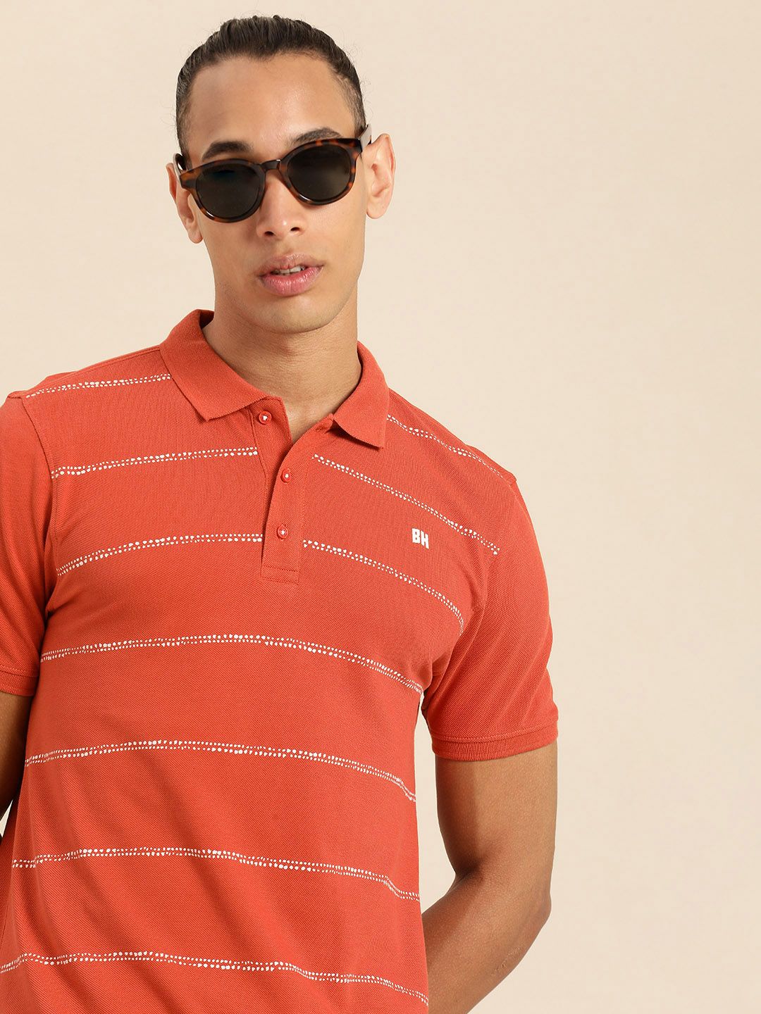 Being Human Striped Polo Collar Pure Cotton T-shirt
