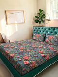 Moda Rapido X KLOTTHE Turquoise Blue & Pink Floral 300 TC King Cadar dengan 2 Sarung Bantal