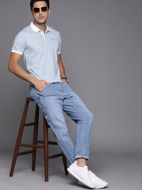 Raymond Men Blue & White Printed Polo Collar T-shirt