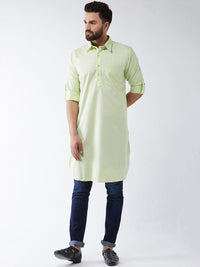 SOJANYA Men Green Solid Straight Kurta