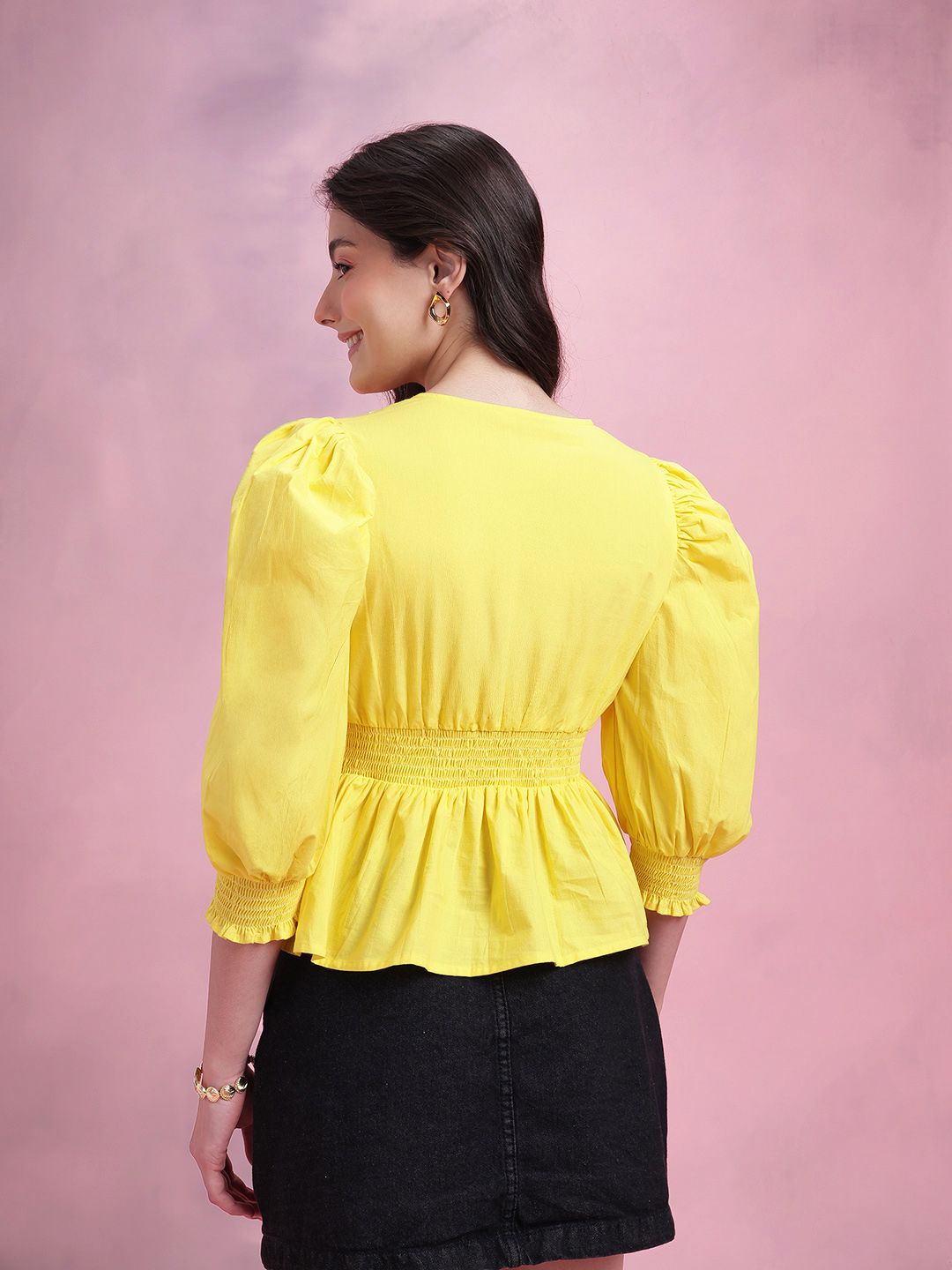 DressBerry Smocked Pure Cotton Peplum Top