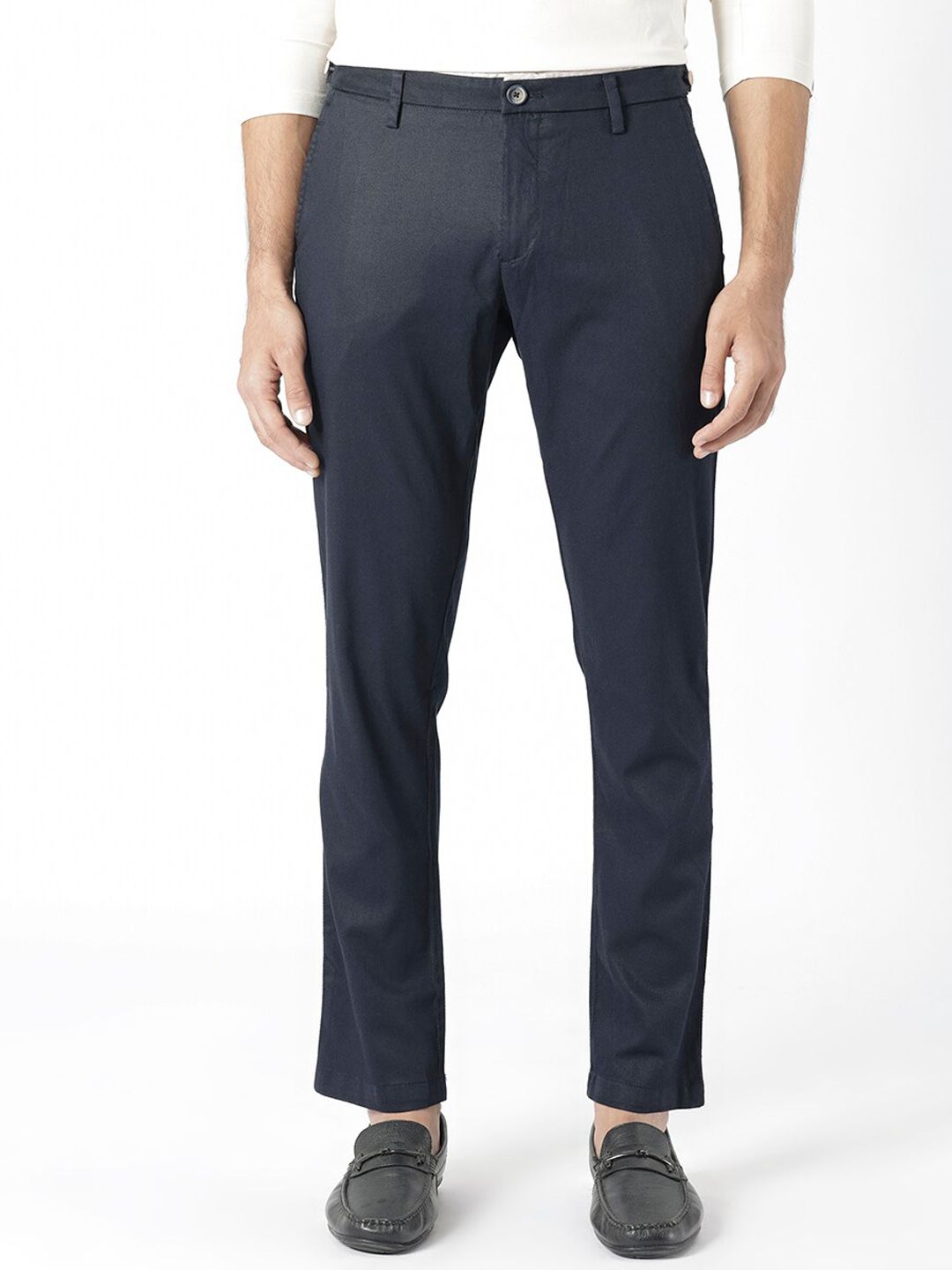 RARE RABBIT Men Cellular Mid-Rise Slim Fit Cotton Trouser