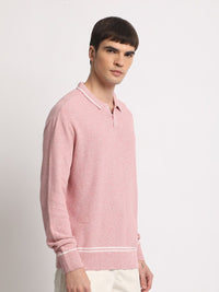 THE BEAR HOUSE Self Design Polo Collar Pure Cotton T-shirt
