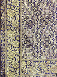KALINI Navy Blue & Gold-Toned Woven Design Zari Silk Blend Fusion Banarasi Saree
