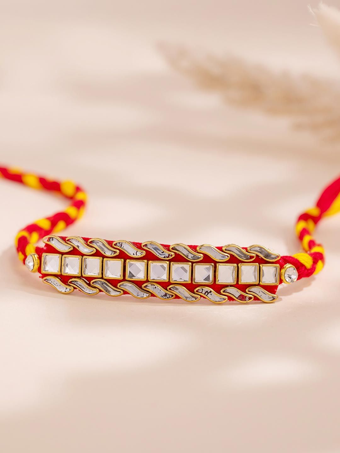 Voylla Elegant Kundan Stone Studded Thread Rakhi With Roli Chawal
