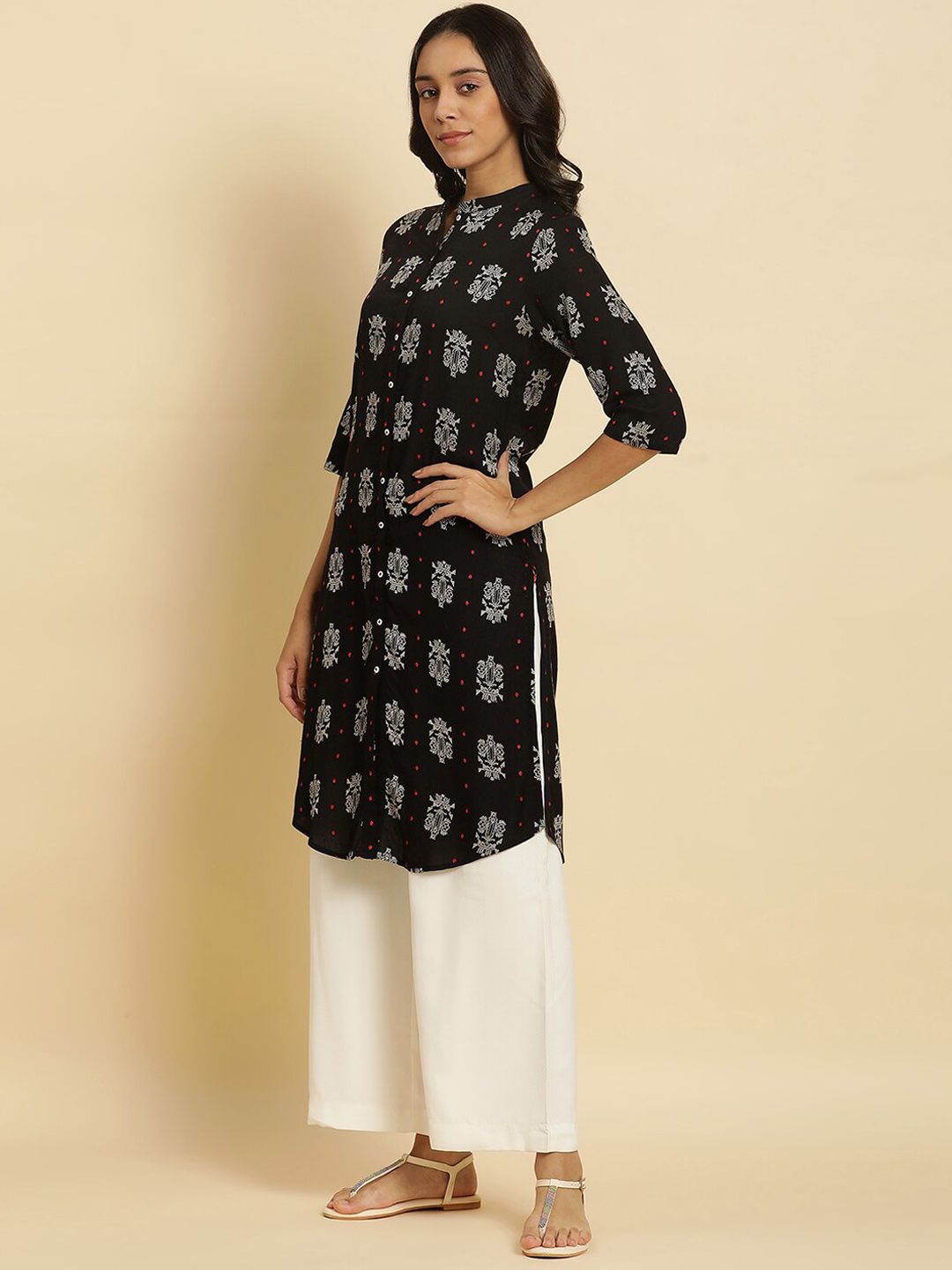 W Ethnic Motifs Printed Mandarin Collar Kurta