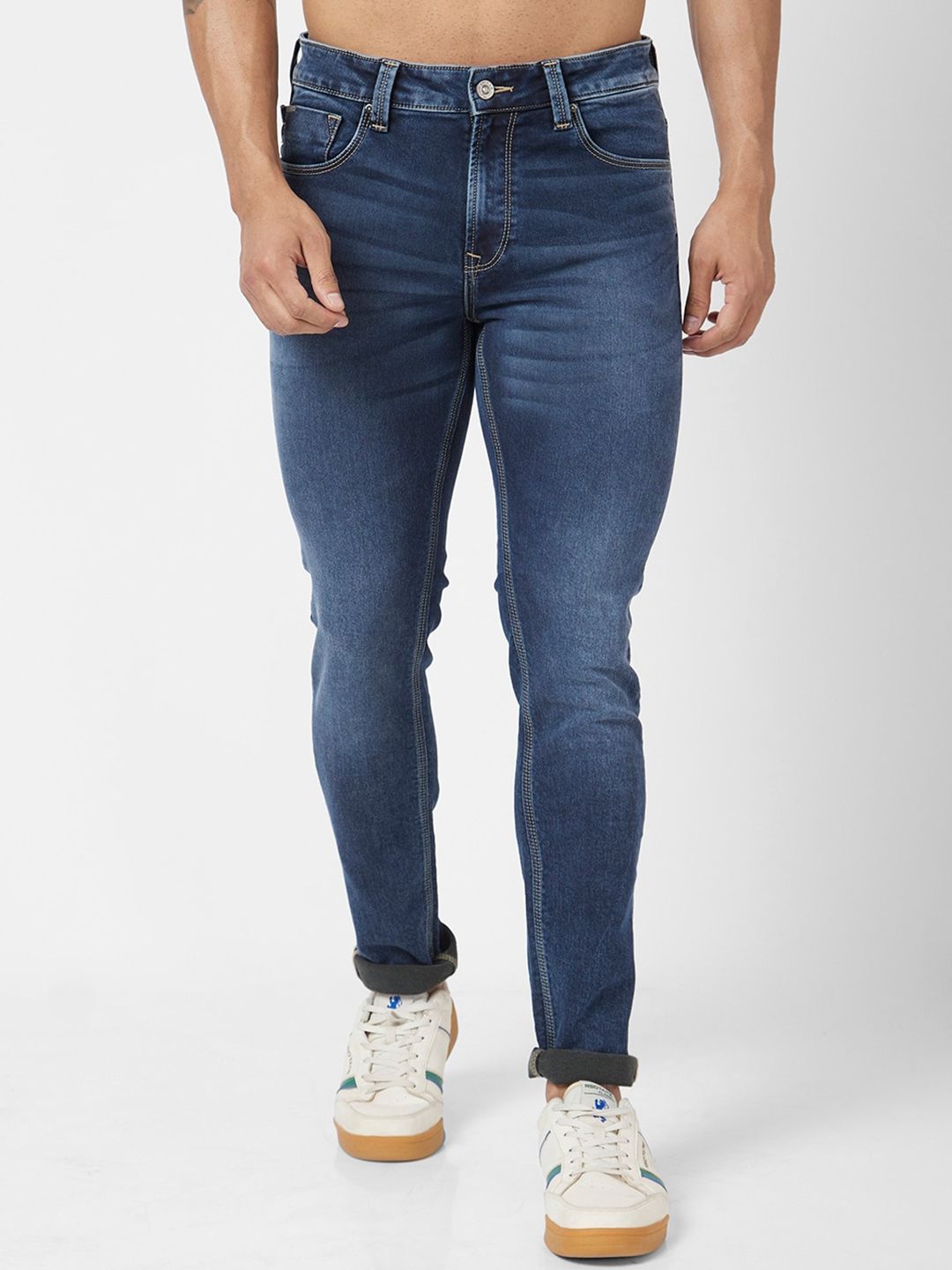 SPYKAR Men Skinny Fit Low-Rise Heavy Fade Stretchable Jeans