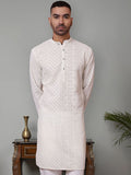 Jompers Men Geometric Flared Sleeves Chikankari Georgette Kurta