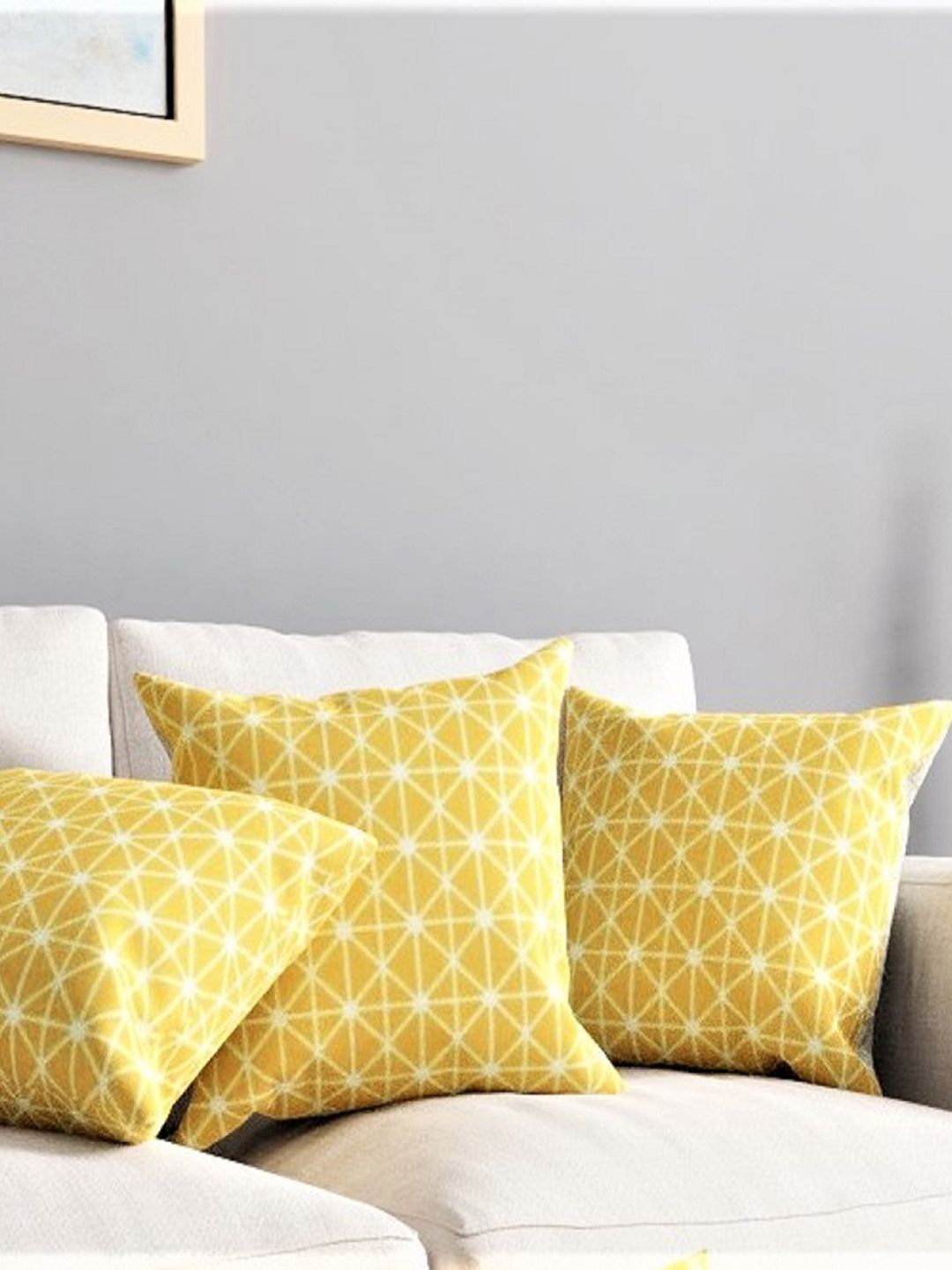 URBAN SPACE Yellow & White Pack of 3 Printed Square Cushion Covers