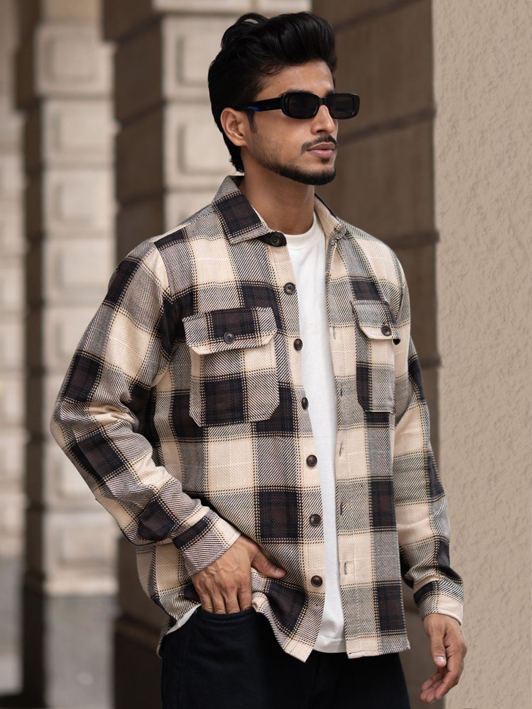 Powerlook Men Spread Collar Tartan Checked Cotton Casual Shirt