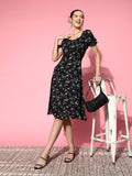 Berrylush Floral Crepe A-Line Midi Dress