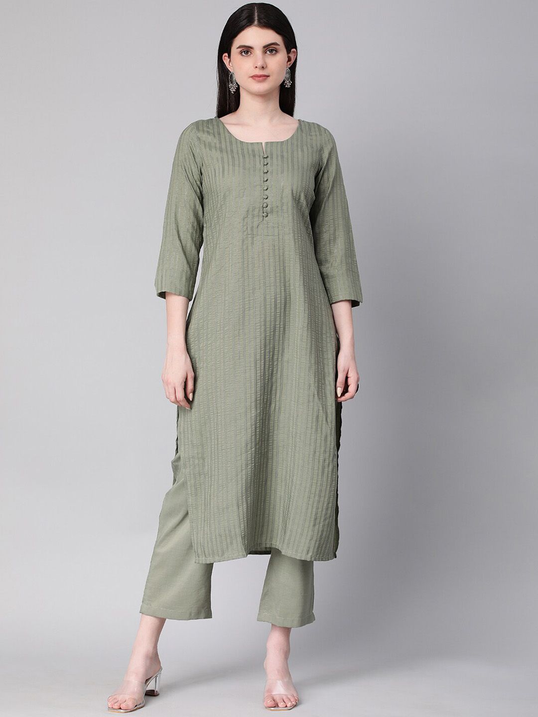 KALINI Striped Straight Kurta with Trousers