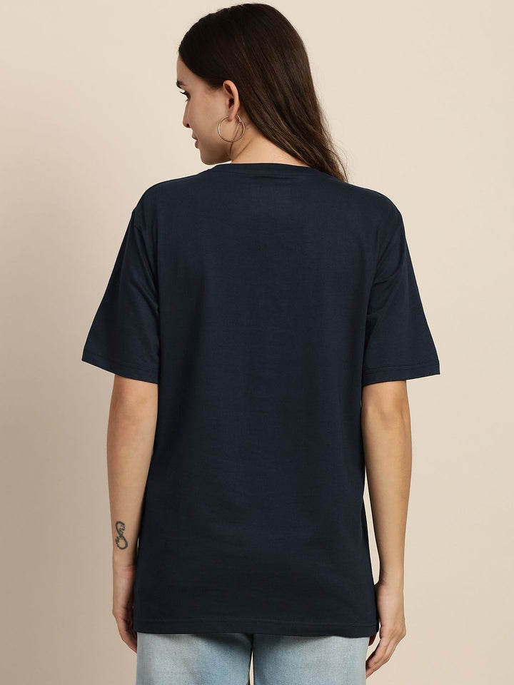 DILLINGER Women Navy Blue Varsity Printed Pure Cotton T-shirt
