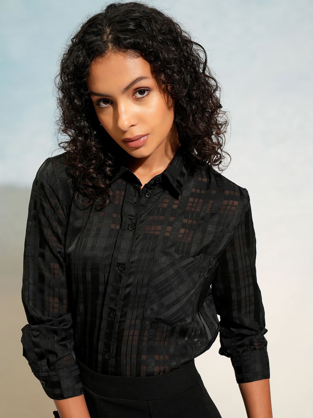 CHIC BY TOKYO TALKIES Women Checked Dobby Button Down Shirt