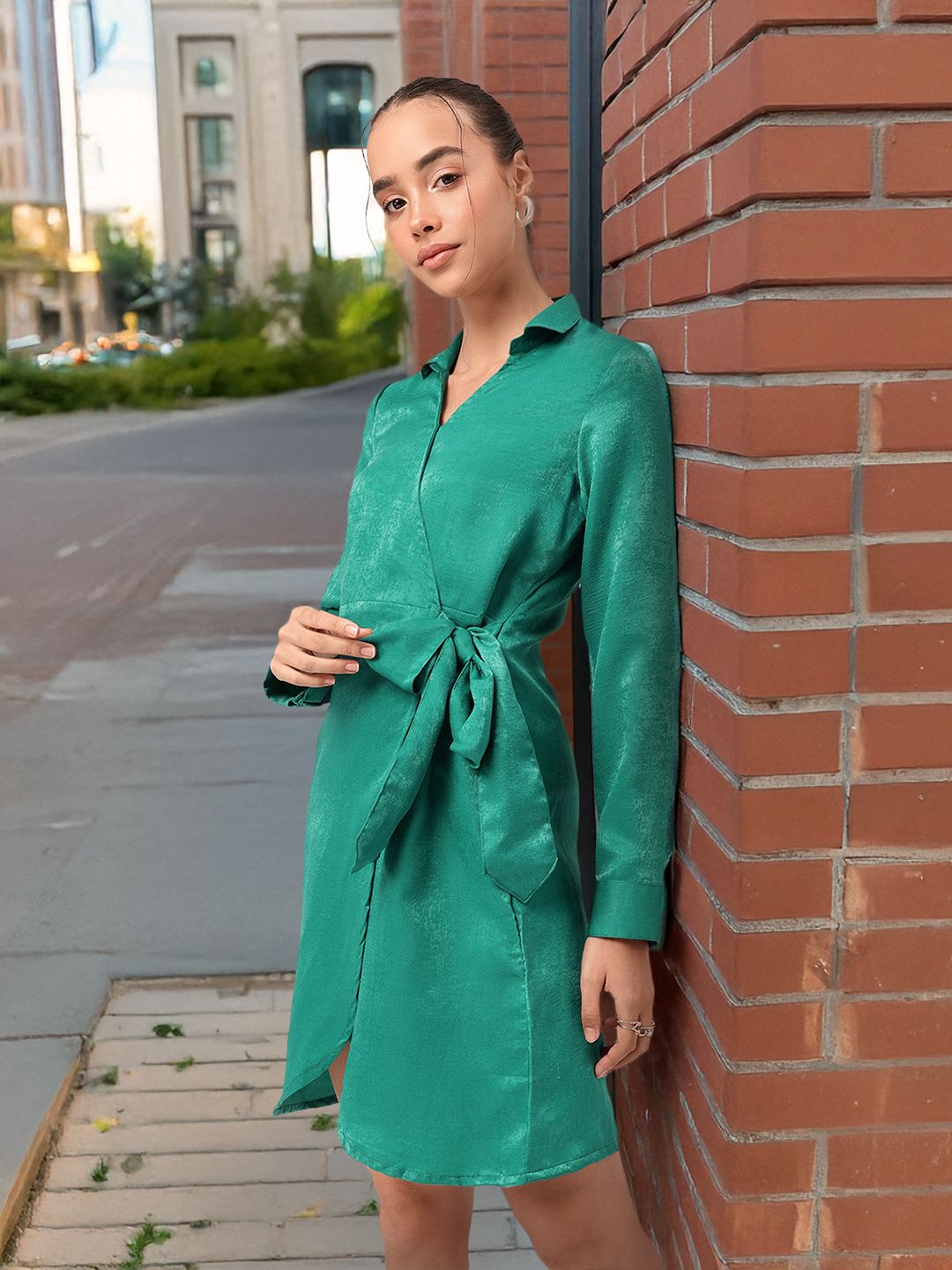 DressBerry Velvet Finish Wrap Tie-Up Mini Dress
