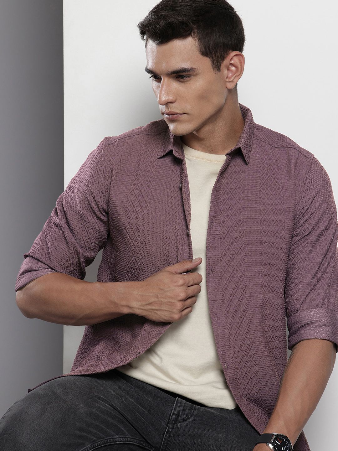 The Indian Garage Co Self Design Opaque Casual Shirt