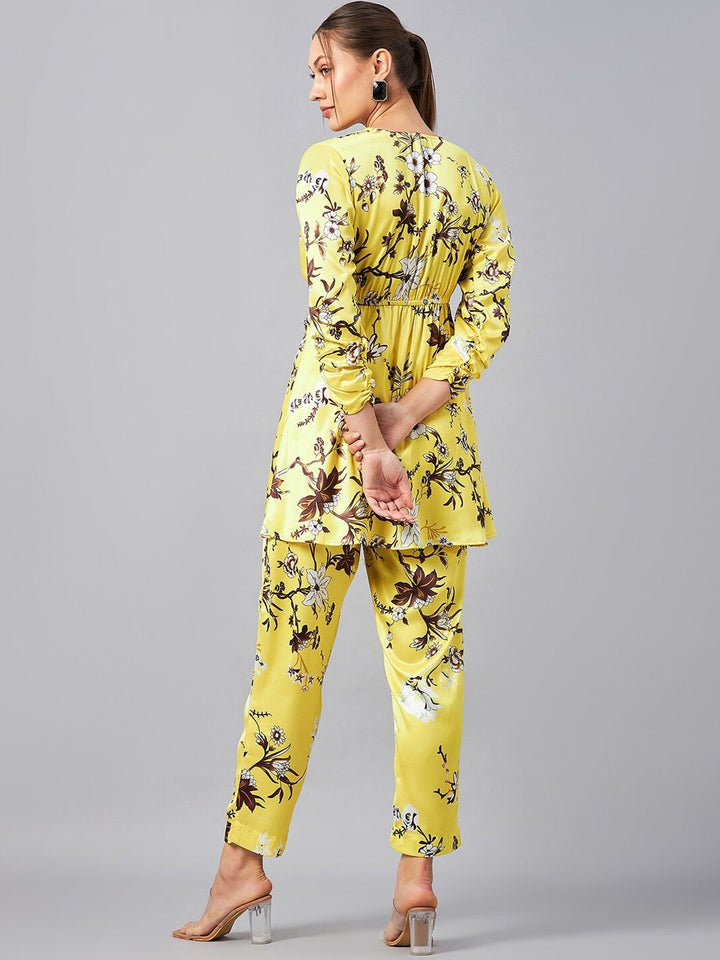 Antheaa Floral Printed V-Neck Tunic With Trousers Co-Ords