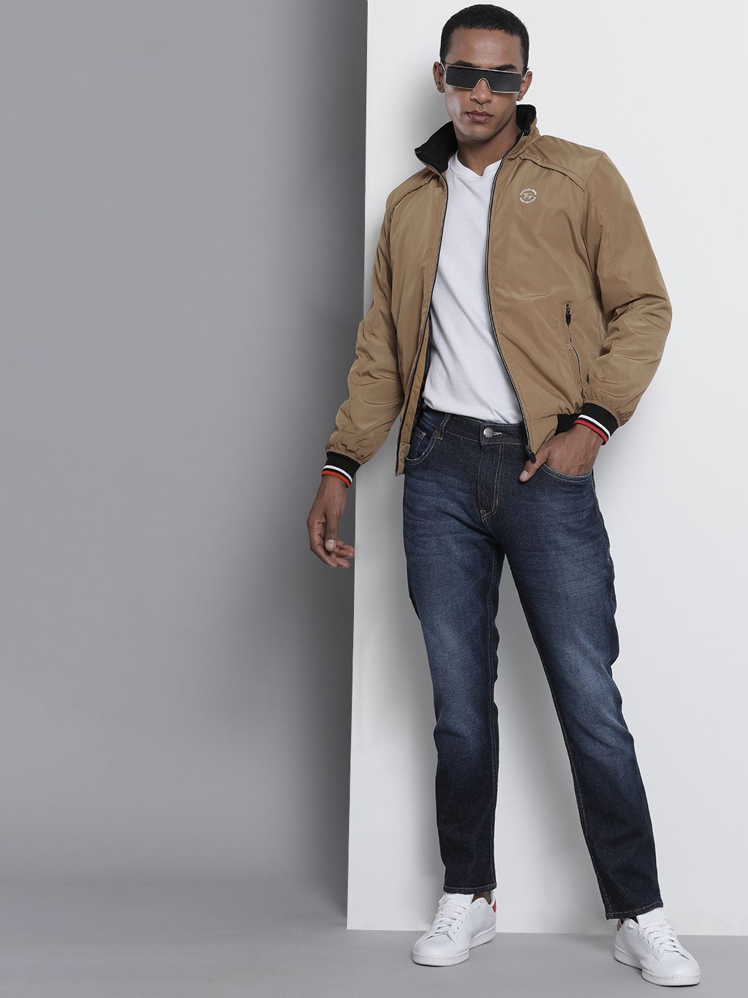 The Indian Garage Co Men Slim Fit High-Neck Zip-Front Bomber Jacket
