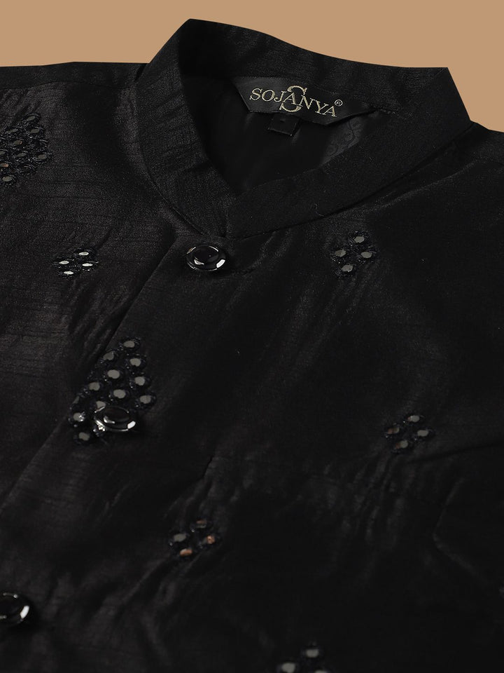 SOJANYA Ethnic Embroidered Sequinned Pure Cotton Kurta & Churidar With Nehru Jacket