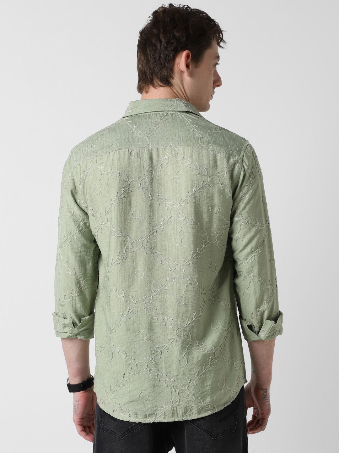 VASTRADO Men Classic Slim Fit Embroidered Casual Shirt