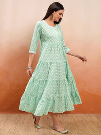 Vishudh Women Floral Embroidered Cotton A-Line Midi Dress
