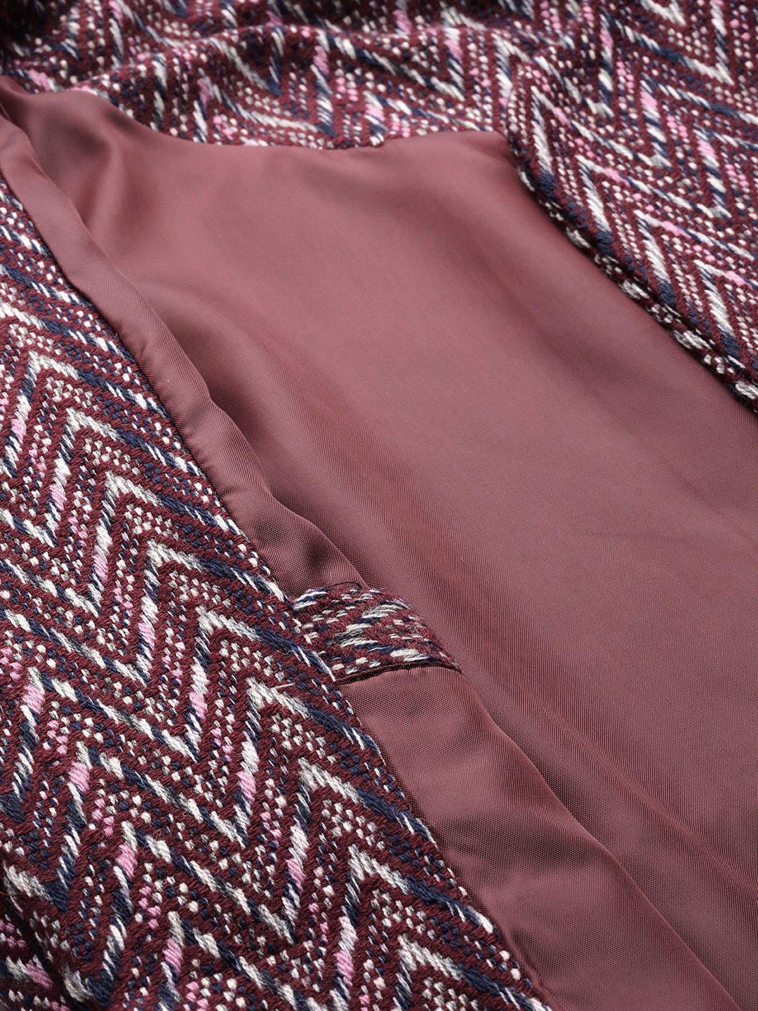 all about you Women Maroon Navy Blue Striped Open Front Jacket