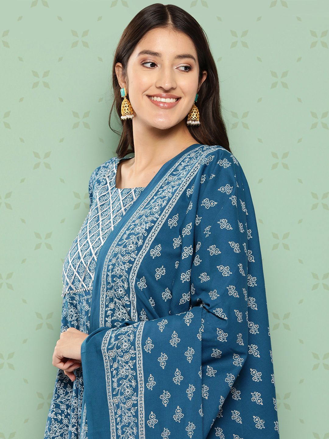 KALINI Women Ethnic Motifs Printed Empire Gotta Patti Kurta with Trousers & With Dupatta